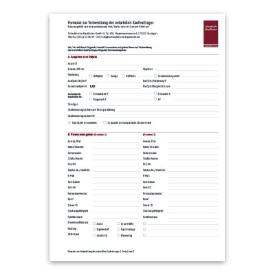 Formular zum Download: Formular zur Vorbereitung des notariellen Kaufvertrages