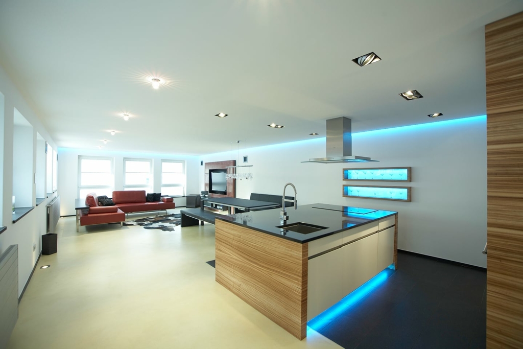 Showroom Lichttechnik: Wohnbereich mit Küche