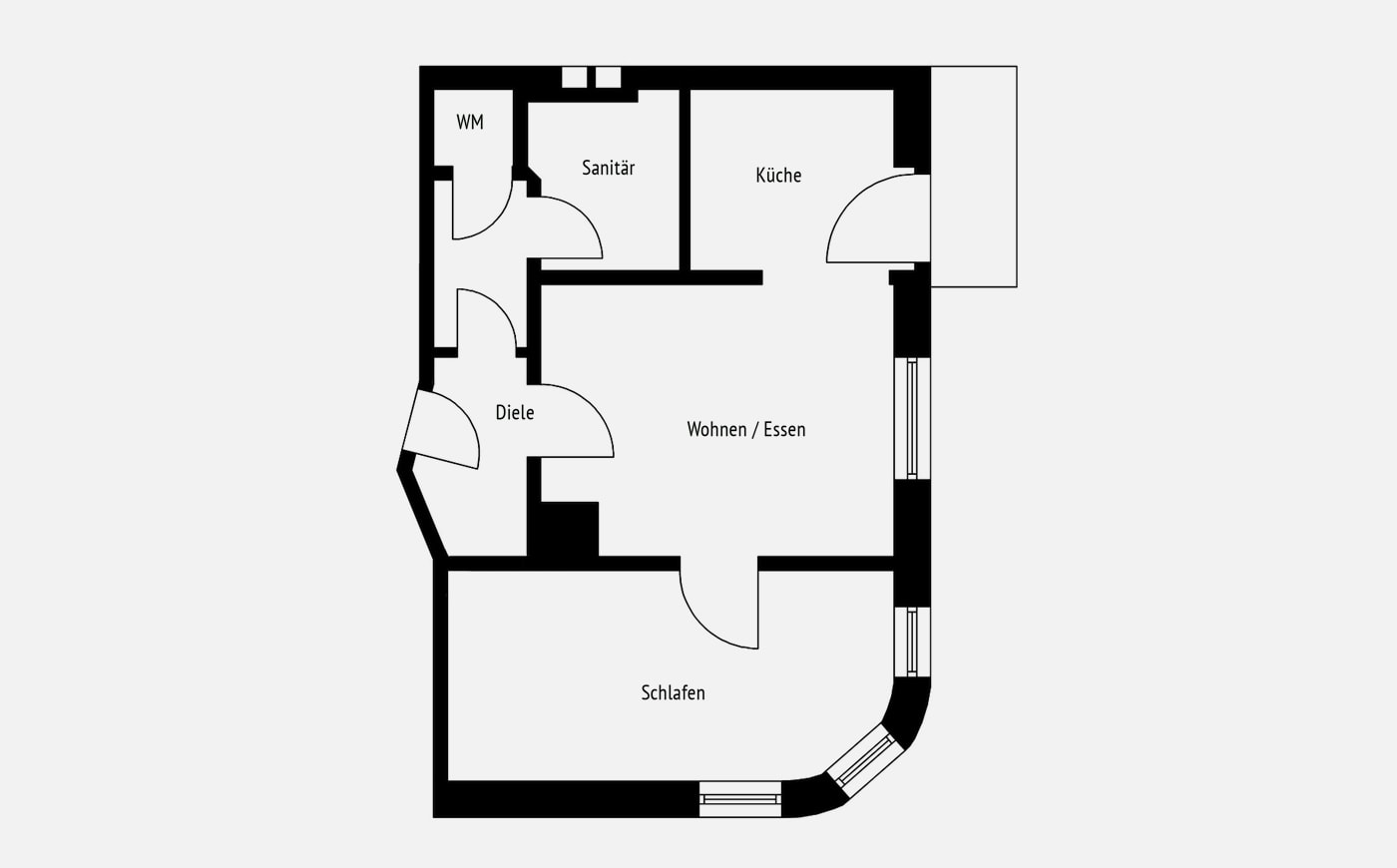 Grundriss 2-Zimmer-Studiowohnung in S-Süd