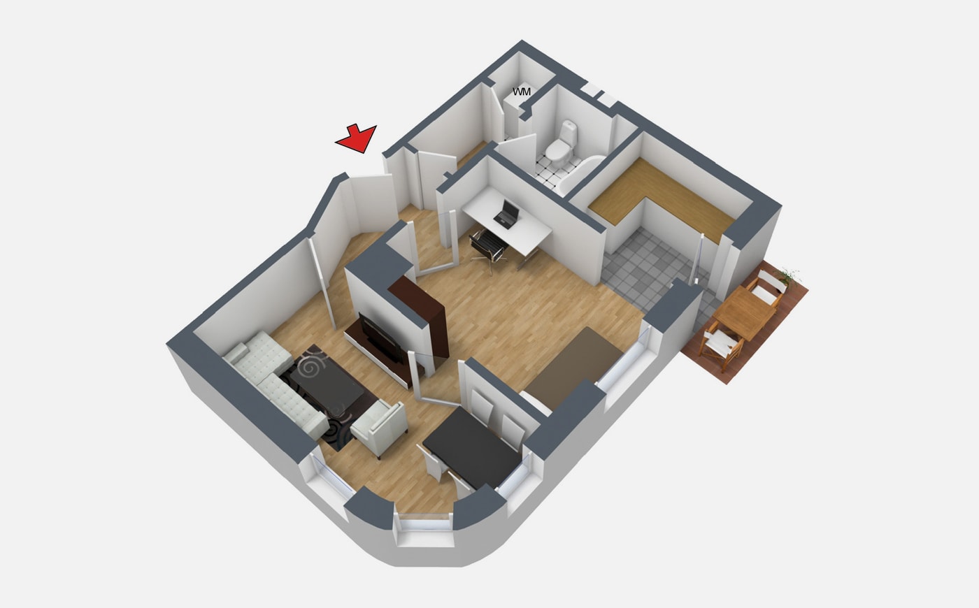 Grundriss 2-Zimmer-Studiowohnung in S-Süd