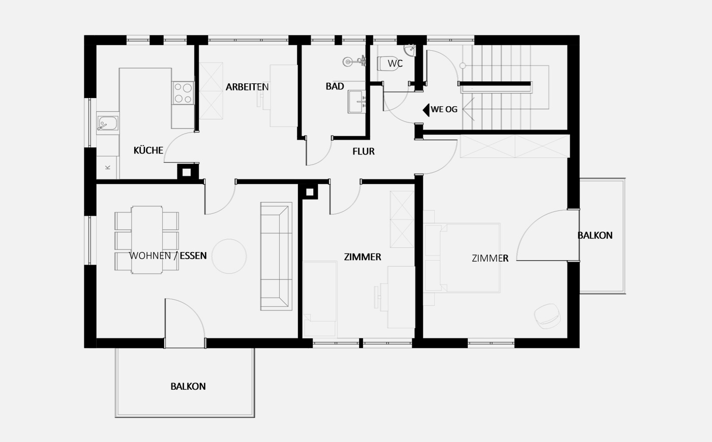 Grundriss Eigentumswohnung 1. OG, Bachstr. 52